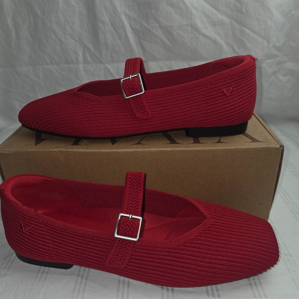 VIVAIA Margot Mary Jane Ruby Red Square Toe Knit Flats EU 37.5 US 7 - Picture 13 of 16
